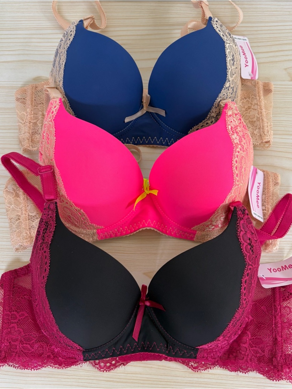 YooMee Push-Up Lace Trim Bra Bundle